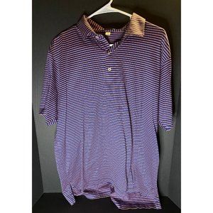 Peter Millar Golf Pride Grips Polo Men's L Shirt Blue Striped Golfing Outdoors